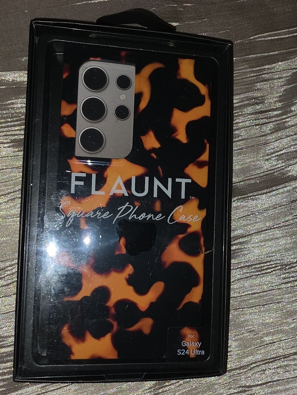 Flaunt Square Phone Case for Galaxy S24 Ultra - Black & Orange Tortoiseshell